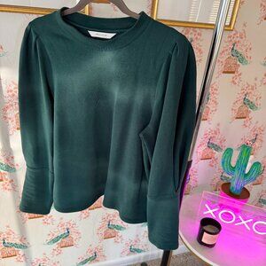 Rebecca Taylor Sweatshirt, Puff Sleeve, Emerald Green, Size L
